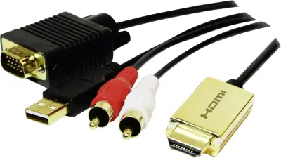 LogiLink CV0052A  adapter [1x moški konektor HDMI - 1x moški konektor VGA\, moški cinch konektor] zlata\, črna  2.00 m