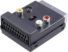 SCART / Cinch / S-Video Y-Adapter [1x SCART-vtikač 3x Cinch-vtičnica\, SCART-vtičnica\, S-Video-vtičnica] črn mit s preklopom SpeaKa Professional