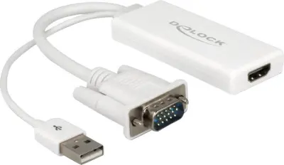 Delock 62460 VGA / USB / HDMI adapter [1x moški konektor VGA\, moški konektor USB 2.0 tipa A - 1x ženski konektor HDMI] bela  25.00 cm