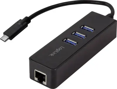 LogiLink USB 3.0 adapter [1x USB 3.2 gen. 1 vtič C (USB 3.0) - 1x RJ45 vtičnica, USB 3.2 gen. 1 vtičnica A (USB 3.0)] USB-C 3-Port Hub with Gigabit Et