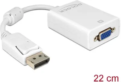 Delock 61766 DisplayPort / VGA adapter [1x moški konektor DisplayPort - 1x ženski konektor VGA] bela s feritnim jedrom 12.00 cm