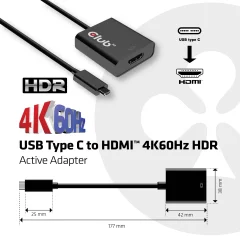 club3D CAC-2504 USB adapter [1x USB 3.2 gen. 2 vtiča B (USB 3.1) - 1x ženski konektor HDMI] črna