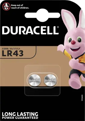 Duracell gumbne celice LR 43 1.5 V 2 kos 73 mAh alkalno-manganov AG12