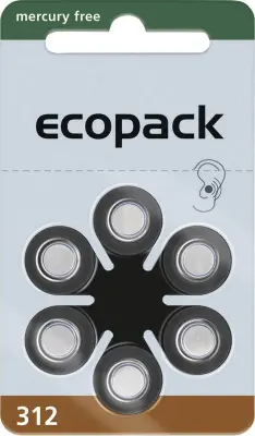 ecopack ECO312 gumbne celice ZA 312 cink-zračni 161 mAh 1.4 V 6 kos