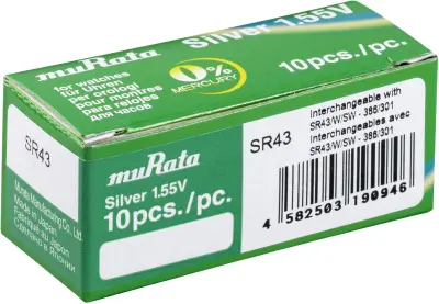 Murata gumbne celice 301 1.55 V 10 kos 110 mAh srebrovo-oksidni SR43-PBWW
