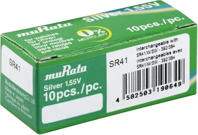 Murata gumbne celice 384 1.55 V 10 kos 45 mAh srebrovo-oksidni SR41-PBWW