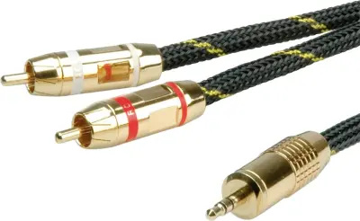 Roline 11.09.4276 klinker avdio priključni kabel [1x 3\,5 mm banana moški konektor - 2x moški cinch konektor] 5.00 m črna/zlata zaščiten