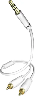 Inakustik 00310005 cinch / klinker avdio kabel [2x moški cinch konektor - 1x 3,5mm banana moški konektor] 5.00 m bela pozlačeni konektorji