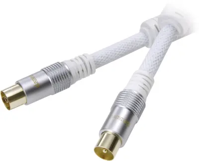 Antenski priključni kabel\, [1x antenski vtikač 75 Ω - 1x antenska vtičnica 75 Ω]\, 1\,50 m\, 110 dB\, pozlačeni konektorji\, feritno jedro