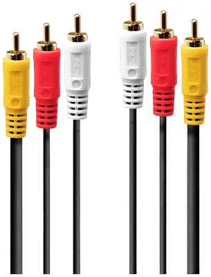 LINDY cinch AV priključni kabel [3x moški cinch konektor - 3x moški cinch konektor] 10 m črna