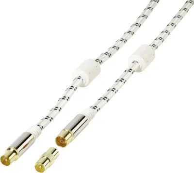 Vivanco antene kabel [1x 75 Ω antenski moški konektor - 1x 75 Ω antenski ženski konektor] 3 m pozlačeni konektorji, štirikratno oklopljen, s feritnim