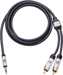 cinch / klinker avdio priključni kabel [2x moški cinch konektor - 1x 3\,5 mm banana moški konektor] 3.00 m črna pozlačeni konektorji Oehlbach i-Connect J-35/R