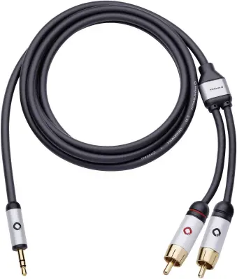 cinch/klinker avdio kabel [2x moški cinch konektor - 1x 3,5mm banana moški konektor] 3 m črna pozlačeni konektorji Oehlbach i-Connect J-35/R