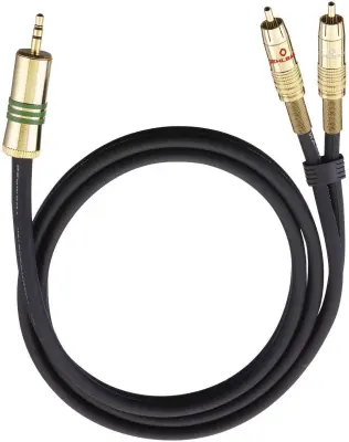 Oehlbach 2056 cinch / klinker avdio priključni kabel [2x moški cinch konektor - 1x 3\,5 mm banana moški konektor] 1.00 m črna pozlačeni konektorji