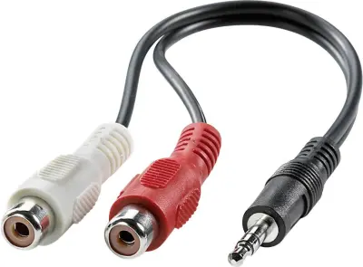 Value 11.99.4340 klinker avdio priključni kabel [1x 3\,5 mm banana moški konektor - 2x ženski cinch konektor] 0.20 m črna zaščiten