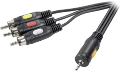 Klinker / Composite Cinch AV Priključni kabel [1x 2\,5 mm banana moški konektor - 3x Moški cinch konektor] 2.50 m Črna SpeaKa Professional
