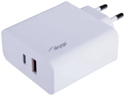 USB polnilnik AK-CH-15 USB-A + USB-C PD 5-20V / največ 3.25A 65W Quick Charge 3.0 Akyga AK-CH-15 polnilnik za mobilne telefone  USB-C®\, USB-A  bela