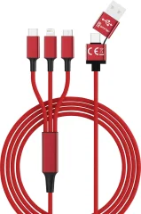 Smrter USB polnilni kabel USB 2.0 USB-A vtič\, USB-C® vtič\, Apple Lightning vtič \, USB-mikro-B vtič 1.20 m rdeča  SMRTER_HYDRA_ULT_RD