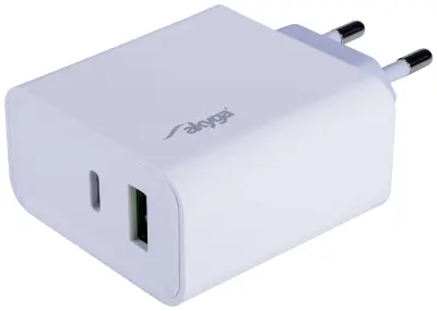 USB polnilnik AK-CH-14 USB-A + USB-C PD 5-20V / največ 3A 45W Quick Charge 3.0 Akyga AK-CH-14 polnilnik za mobilne telefone  USB-C®\, USB-A  bela