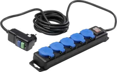 AS Schwabe 38604 tok podaljšek   črna\, modra 4.50 m H07RN-F 3G 1\,5 mm² s FI-prekinjalom