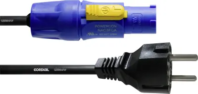 Cordial CFCA 10 S tok priključni kabel [1x varnostni moški konektor - 1x powercon moški konektor] 10.00 m modra