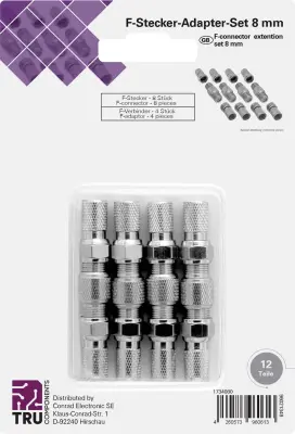 TRU COMPONENTS TC-6936324 set F- konektorja  Priključki: F-vtič\, F-vtičnica\, F-vtičnica\, F-vtič Premer kabla: 7 mm 1 set