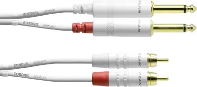 Cordial  avdio adapterski kabel [2x 6\,3 mm banana moški konektor - 2x moški cinch konektor] 1.50 m bela