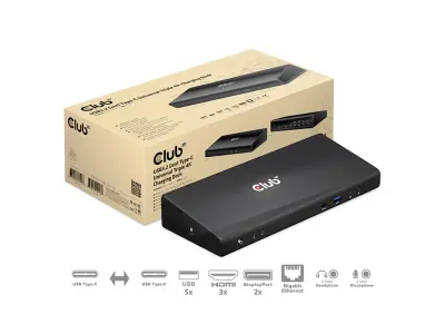 Club 3D 14 v 1 CSV-1562, USB-C 3.2 Gen1, Univerzalni Triple 4K, napajanje Priključna postaja