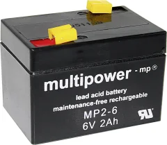 Svinčev akumulator 6 V 2 Ah multipower MP2-6 A9620 svinčevo-koprenast (AGM) 75 x 53 x 51 mm ploščati vtič 4.8 mm brez vzdrževanja
