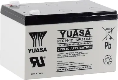 Yuasa REC14-12 YUAREC1412 svinčeni akumulator 12 V 14 Ah svinčevo-koprenast (ŠxVxG) 151 x 97 x 98mm ploščati vtič, 6,35mm nizko samopraznjenje, nizki