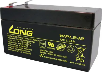 Long WP1.2-12 WP1.2-12 svinčeni akumulator 12 V 1.2 Ah svinčevo-koprenast (ŠxVxG) 97 x 59 x 43mm ploščati vtič 4,8mm vds certifikacija, nizko samopraz