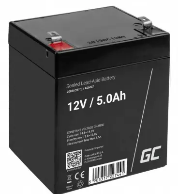 Green Cell AGM27 svinčeni akumulator 12 V 5 Ah svinčevo-koprenast (ŠxVxG) 90 x 107 x 70mm ploščati vtič, 6,35mm obstojnostni cikel, brez vzdrževanja