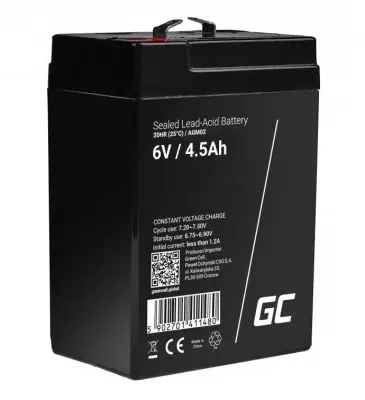 Green Cell AGM02 svinčeni akumulator 6 V 4.5 Ah svinčevo-gelni (ŠxVxG) 70 x 104 x 47mm ploščati vtič 4,8mm obstojnostni cikel, brez vzdrževanja