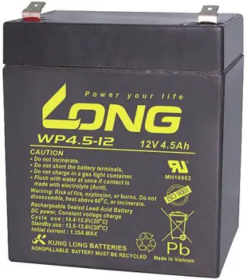 Long WP4.5-12 WP4.5-12 svinčeni akumulator 12 V 4.5 Ah svinčevo-koprenast (ŠxVxG) 90 x 107 x 70mm ploščati vtič 4,8mm nizko samopraznjenje, brez vzdrž