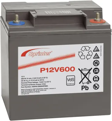 Svinčev akumulator 12 V 24 Ah GNB Sprinter P12V600 NAPW120600HP0MA svinčevo-koprenast (AGM) 169 x 175 x 128 mm M6-vijačni priklop