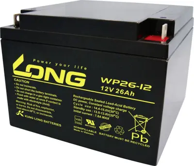 Long WP26-12 WP26-12 svinčeni akumulator 12 V 26 Ah svinčevo-koprenast (ŠxVxG) 166 x 125 x 175mm M5-vijačni priklop vds certifikacija, nizko samoprazn