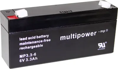 multipower PB-6-3,3-4,8 MP3,3-6 svinčeni akumulator 6 V 3.3 Ah svinčevo-koprenast (ŠxVxG) 134 x 65 x 34mm ploščati vtič 4,8mm brez vzdrževanja, nizko