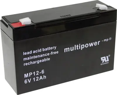 multipower PB-6-12-6,35 MP12-6 svinčeni akumulator 6 V 12 Ah svinčevo-koprenast (ŠxVxG) 151 x 99 x 50mm ploščati vtič, 6,35mm brez vzdrževanja, nizko