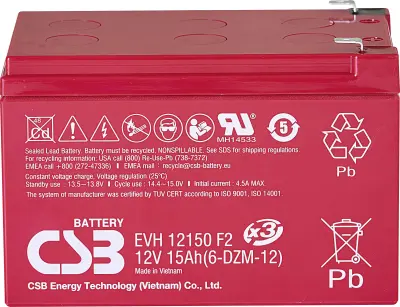 Svinčev akumulator 12 V 15 Ah CSB Battery EVH 12150 EVH12150X3 svinčeno-koprenasti (AGM) (ŠxVxG) 151 x 102 x 98mm ploščati vtič 6.35mm stabilni cikli,