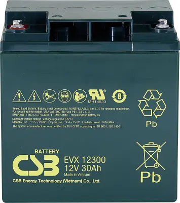 Svinčev akumulator 12 V 30 Ah CSB Battery EVX 12300 EVX12300 svinčeno-koprenasti (AGM) (ŠxVxG) 166 x 175 x 125mm M5 vijačni priključek stabilni cikli,
