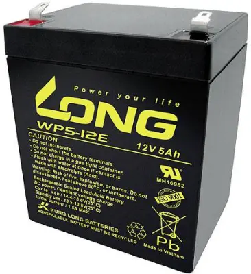 Long WP5-12E WP5-12E svinčeni akumulator 12 V 5 Ah svinčevo-koprenast (ŠxVxG) 90 x 107 x 70mm ploščati vtič, 6,35mm obstojnostni cikel, nizko samopraz