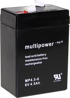 multipower PB-6-4,5-4,8 MP4,5-6 svinčeni akumulator 6 V 4.5 Ah svinčevo-koprenast (ŠxVxG) 70 x 105 x 47mm ploščati vtič 4,8mm brez vzdrževanja, nizko