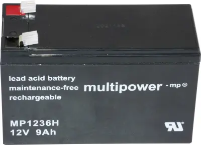 multipower PB-12-9-6,35 MP1236H svinčeni akumulator 12 V 9 Ah svinčevo-koprenast (ŠxVxG) 151 x 102 x 65mm ploščati vtič, 6,35mm brez vzdrževanja, nizk