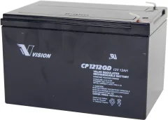 Vision Akkus CP12120D CP12120D svinčeni akumulator 12 V 12 Ah svinčevo-koprenast (Š x V x G) 151 x 101 x 98 mm ploščati vtič\, 6\,35 mm brez vzdrževanja\, obstojnostni cikel Svinčev akumulat