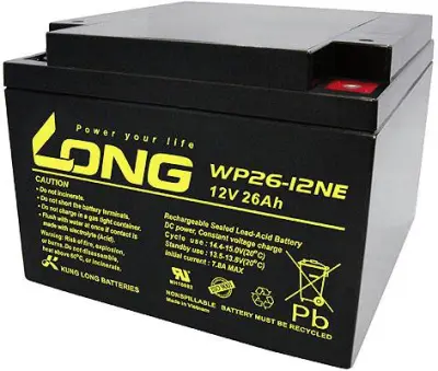 Long WP26-12NE WP26-12NE svinčeni akumulator 12 V 26 Ah svinčevo-koprenast (ŠxVxG) 166 x 125 x 175mm M6-vijačni priklop obstojnostni cikel, nizko samo