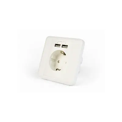 Podometna vtičnica 220V + 2x USB, 2.1A, bela