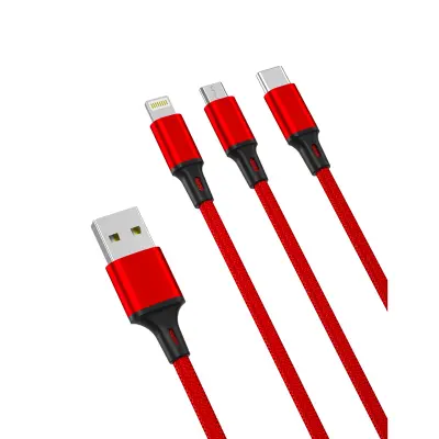 Kabel XO NB173 3in1 USB - Lightning + USB-C + microUSB 1,2 m rdeč