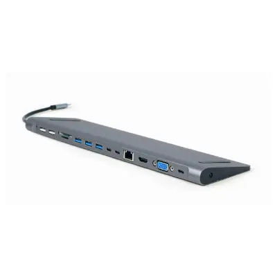 Adapter USB-C 9-v-1 USB, HDMI, LAN, VGA, PD, čitalec kartic + audio