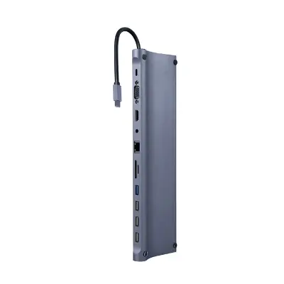 Adapter USB-C 11-v-1 USB, HDMI, LAN, VGA, PD, čitalec kartic + audio
