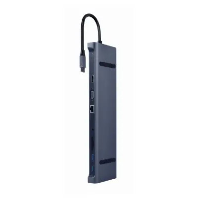 Adapter USB-C 10-v-1 USB, HDMI, LAN, VGA, PD, čitalec kartic + audio